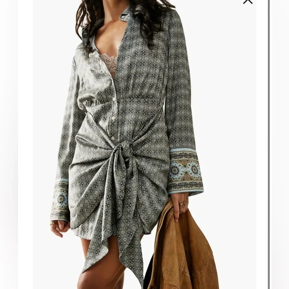 Free People Silky Rillo Shirtdress XL - Picture 8 of 9